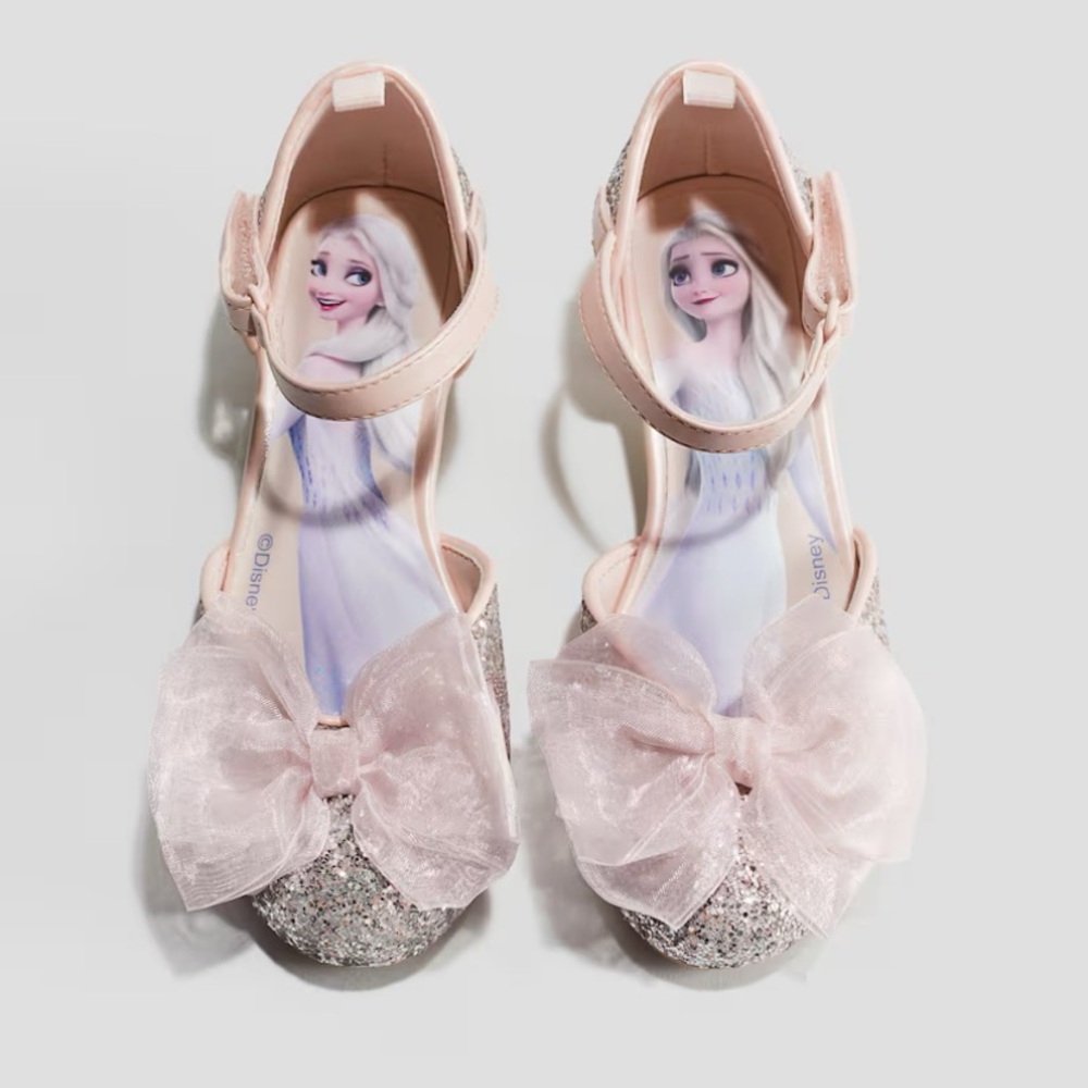 H&M Sparkling Silver Elsa Shoes with pink Bow size 10 girls